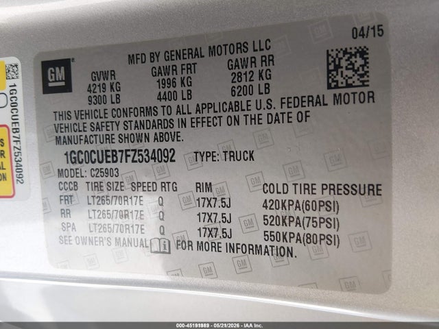 1GC0CUEB7FZ534092 Chevrolet Silverado 2500hd Wt