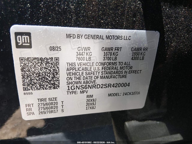 Продажа на аукционе авто 2025 Chevrolet Tahoe 4wd Lt, vin: 1GNS6NRD2SR420004, номер лота: 45191992