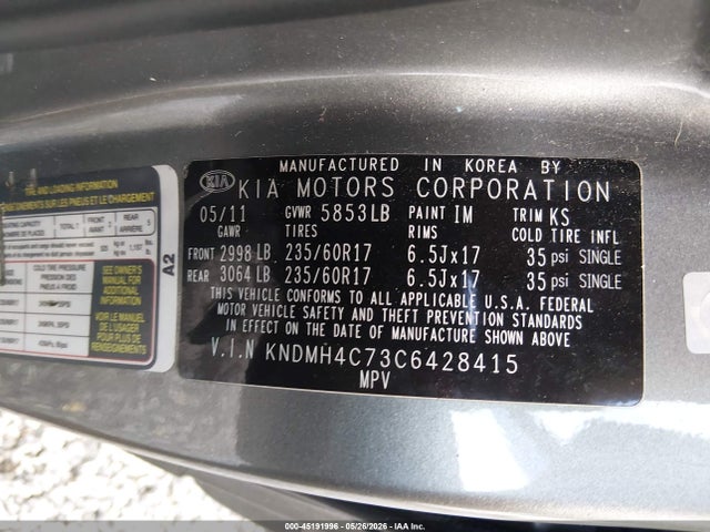 Продаж на аукціоні авто 2012 Kia Sedona Ex, vin: KNDMH4C73C6428415, номер лоту: 45191996