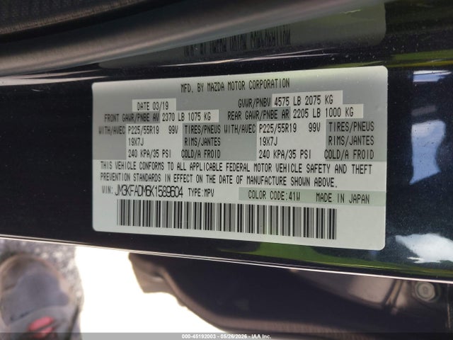 Продаж на аукціоні авто 2019 Mazda Cx-5 Grand Touring, vin: JM3KFADM6K1589604, номер лоту: 45192003