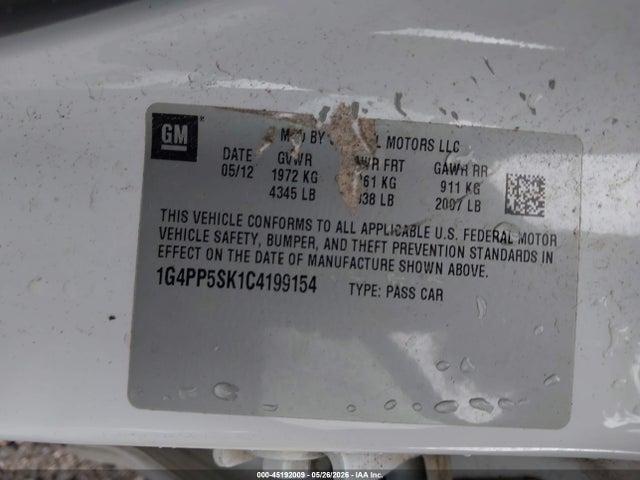 Aukcja sprzedaży 2012 Buick Verano, vin: 1G4PP5SK1C4199154, numer aukcji: 45192009