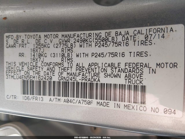 Toyota Tacoma Base V6 2014 3TMLU4EN5EM162420 Image 9
