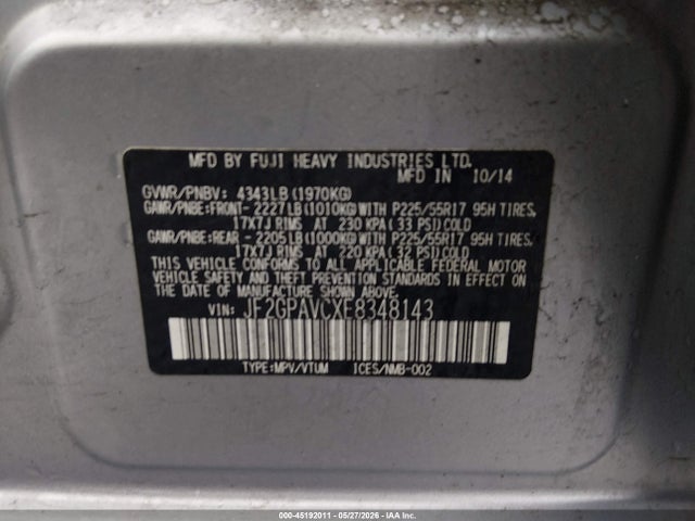 Продажа на аукционе авто 2014 Subaru Xv Crosstrek 2.0i Premium, vin: JF2GPAVCXE8348143, номер лота: 45192011