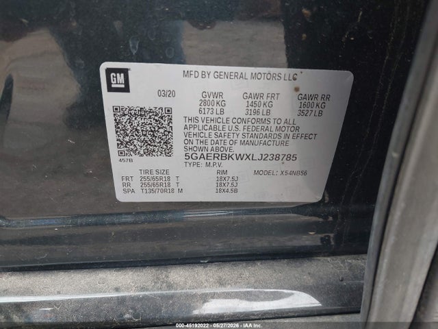 45192022 :رقم المزاد ، 5GAERBKWXLJ238785 vin ، 2020 Buick Enclave Fwd Essence مزاد بيع