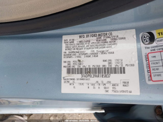 Aukcja sprzedaży 2010 Ford Fusion Hybrid, vin: 3FADP0L39AR185837, numer aukcji: 45192042