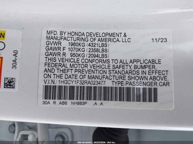 Продажа на аукционе авто 2024 Honda Accord Ex, vin: 1HGCY1F32RA023477, номер лота: 45192052