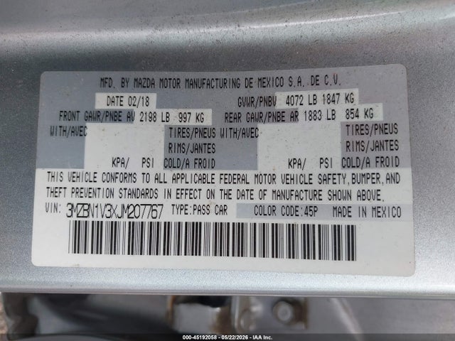 Mazda Mazda3 Touring 2018 3MZBN1V3XJM207767 Image 9