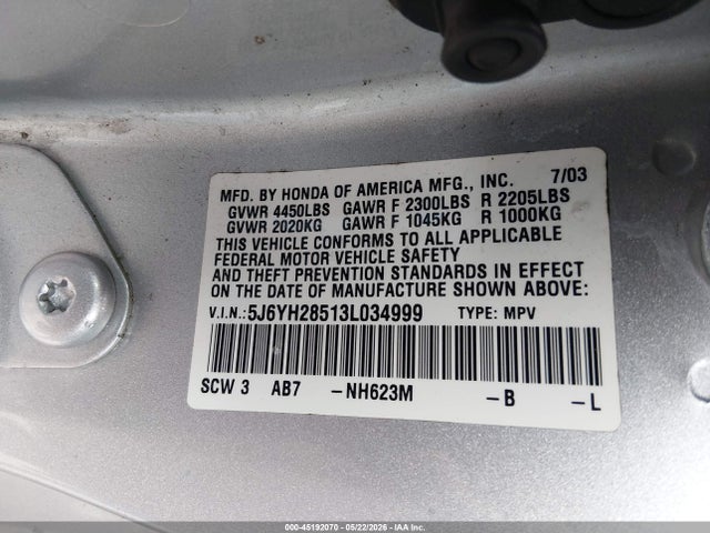 Aukcja sprzedaży 2003 Honda Element Ex, vin: 5J6YH28513L034999, numer aukcji: 45192070