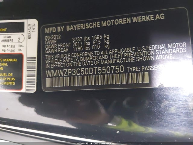 Продаж на аукціоні авто 2013 Mini Convertible Cooper S, vin: WMWZP3C50DT550750, номер лоту: 45192114