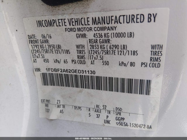 Ford F-250 Xl 2016 1FDBF2A62GED31130 Image 9