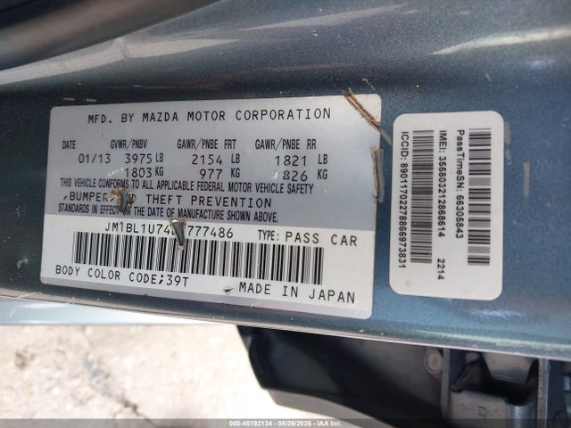 Aukcja sprzedaży 2013 Mazda Mazda3 I Sport, vin: JM1BL1U74D1777486, numer aukcji: 45192134