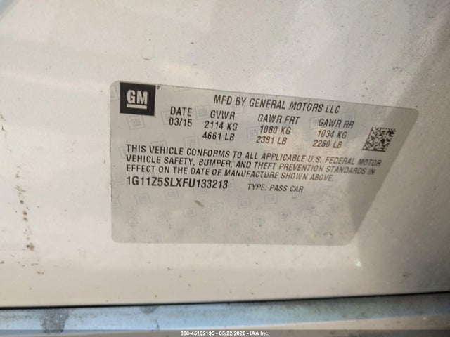 Продажа на аукционе авто 2015 Chevrolet Impala Ls, vin: 1G11Z5SLXFU133213, номер лота: 45192135