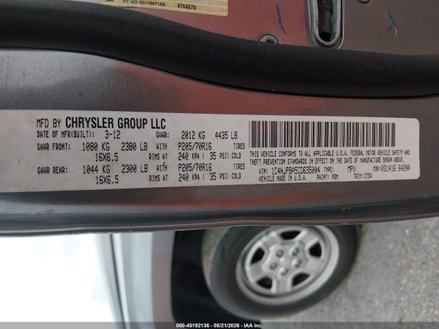 2012 Jeep Patriot Sport მანქანა იყიდება აუქციონზე, vin: 1C4NJPBA5CD635004, აუქციონის ნომერი: 45192136