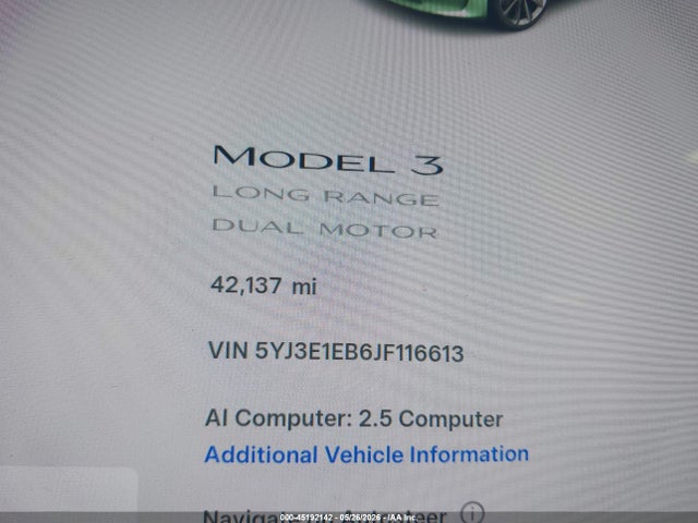 45192142 :رقم المزاد ، 5YJ3E1EB6JF116613 vin ، 2018 Tesla Model 3 Long Range/performance مزاد بيع