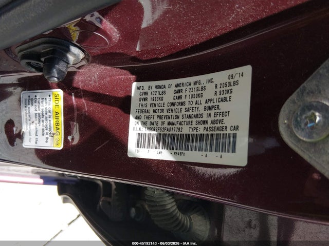 45192143 :رقم المزاد ، 1HGCR2F52FA017792 vin ، 2015 Honda Accord Sport مزاد بيع