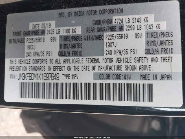 Продаж на аукціоні авто 2019 Mazda Cx-5 Grand Touring, vin: JM3KFBDM1K1697649, номер лоту: 45192160
