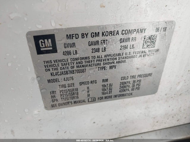 Aukcja sprzedaży 2019 Buick Encore Fwd Preferred, vin: KL4CJASB7KB705507, numer aukcji: 45192174