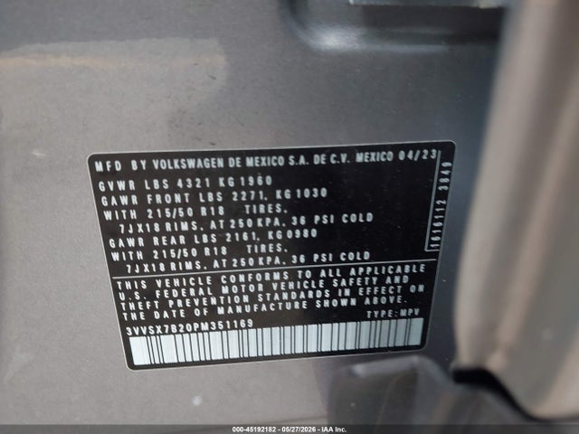 Aukcja sprzedaży 2023 Volkswagen Taos 1.5t Se, vin: 3VVSX7B20PM351169, numer aukcji: 45192182