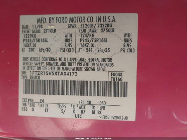 Aukcja sprzedaży 1999 Ford Ranger Xl/xlt, vin: 1FTZR15V5XTA04173, numer aukcji: 45192195