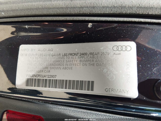 Aukcja sprzedaży 2018 Audi A5 2.0t Premium, vin: WAUENCF53JA122937, numer aukcji: 45192197