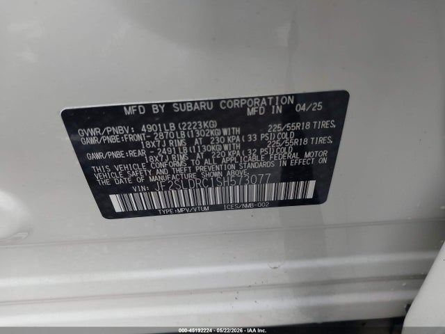 Aukcja sprzedaży 2025 Subaru Forester Limited, vin: JF2SLDRC1SH573077, numer aukcji: 45192224