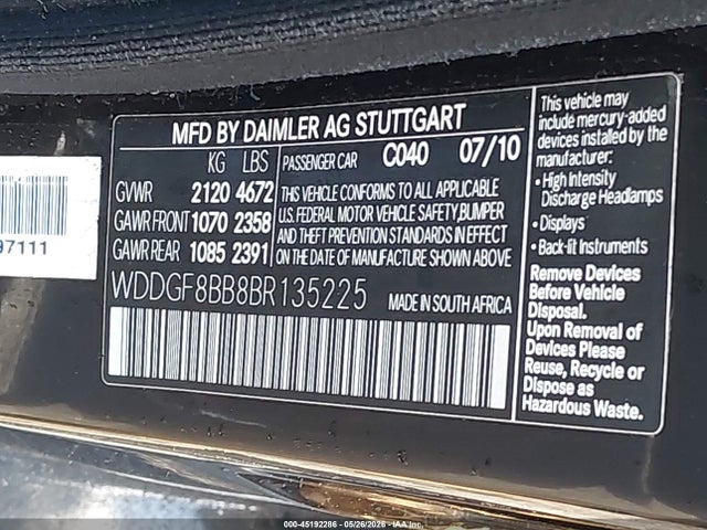 Aukcja sprzedaży 2011 Mercedes-benz C 300 Sport 4matic, vin: WDDGF8BB8BR135225, numer aukcji: 45192286