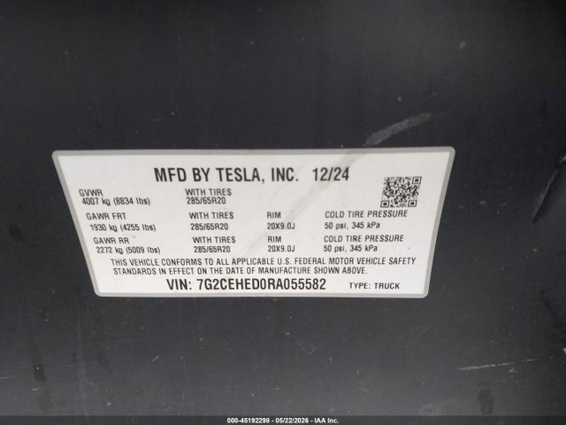 Aukcja sprzedaży 2024 Tesla Cybertruck All-wheel Drive, vin: 7G2CEHED0RA055582, numer aukcji: 45192298