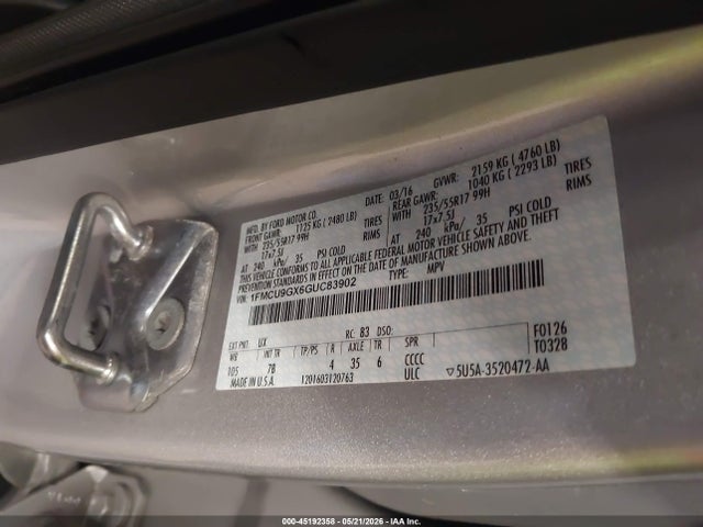 Aukcja sprzedaży 2016 Ford Escape Se, vin: 1FMCU9GX6GUC83902, numer aukcji: 45192358