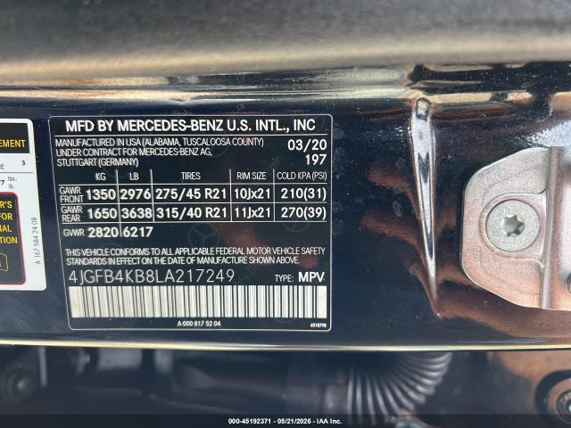 45192371 :رقم المزاد ، 4JGFB4KB8LA217249 vin ، 2020 Mercedes-benz Gle 350 4matic مزاد بيع