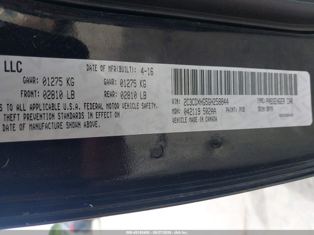 Продаж на аукціоні авто 2016 Dodge Charger Sxt, vin: 2C3CDXHG5GH258844, номер лоту: 45192405