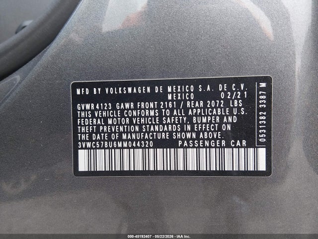 3VWC57BU6MM044320 Volkswagen Jetta 1.4t R-line/1.4t S/1.4t Se