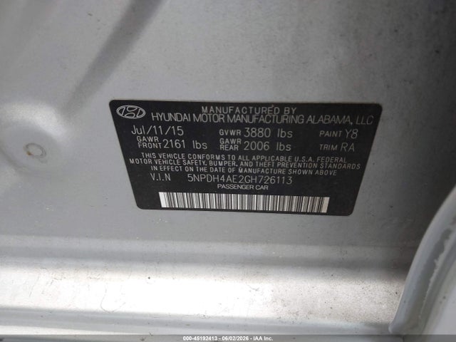 Продажа на аукционе авто 2016 Hyundai Elantra Se, vin: 5NPDH4AE2GH726113, номер лота: 45192413