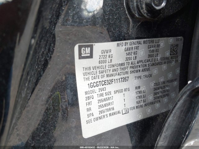 Aukcja sprzedaży 2015 Chevrolet Colorado Z71, vin: 1GCGTCE32F1117267, numer aukcji: 45192432
