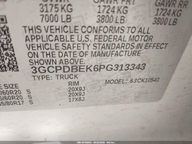 45192433 :رقم المزاد ، 3GCPDBEK6PG313343 vin ، 2023 Chevrolet Silverado 1500 4wd  Short Bed Custom مزاد بيع