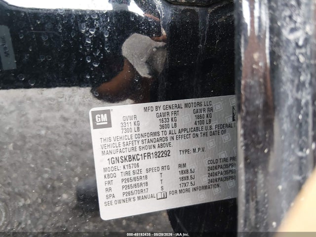 Aukcja sprzedaży 2015 Chevrolet Tahoe Lt, vin: 1GNSKBKC1FR182292, numer aukcji: 45192435