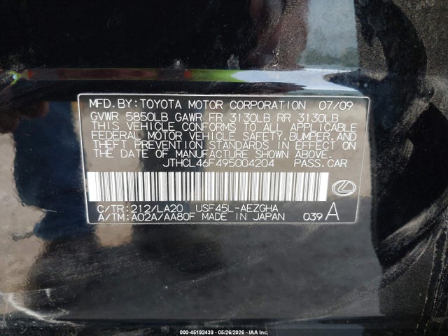 Продажа на аукционе авто 2009 Lexus Ls 460, vin: JTHCL46F495004204, номер лота: 45192439
