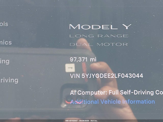 Продажа на аукционе авто 2020 Tesla Model Y Long Range Dual Motor All-wheel Drive, vin: 5YJYGDEE2LF043044, номер лота: 45192447