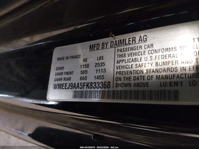 WMEEJ9AA5FK833368 Smart Fortwo Electric Drive Passion