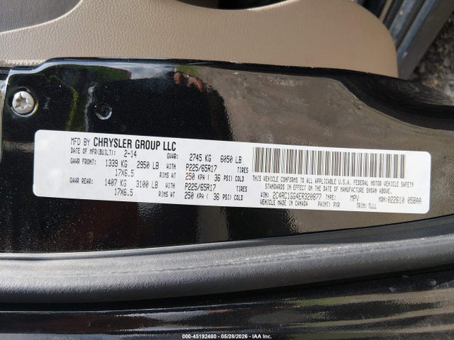 Aukcja sprzedaży 2014 Chrysler Town & Country Limited, vin: 2C4RC1GG4ER320877, numer aukcji: 45192480