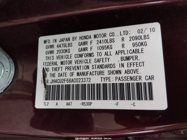 Продаж на аукціоні авто 2010 Acura Tsx 2.4, vin: JH4CU2F68AC023372, номер лоту: 45192482