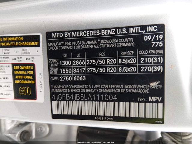 Продаж на аукціоні авто 2020 Mercedes-benz Gle 350, vin: 4JGFB4JB5LA111004, номер лоту: 45192513