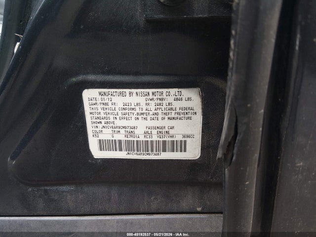 Aukcja sprzedaży 2012 Infiniti G37x, vin: JN1CV6AR9CM973487, numer aukcji: 45192537
