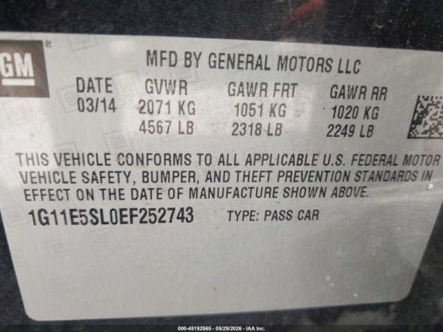 Продажа на аукционе авто 2014 Chevrolet Malibu 2lt, vin: 1G11E5SL0EF252743, номер лота: 45192565