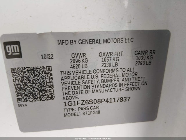 1G1FZ6S08P4117837 Chevrolet Bolt Euv Fwd Premier