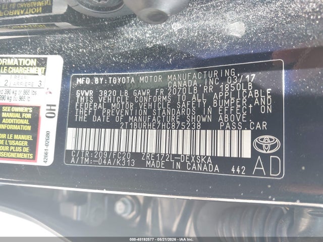 Продажа на аукционе авто 2017 Toyota Corolla Se, vin: 2T1BURHE7HC875238, номер лота: 45192577