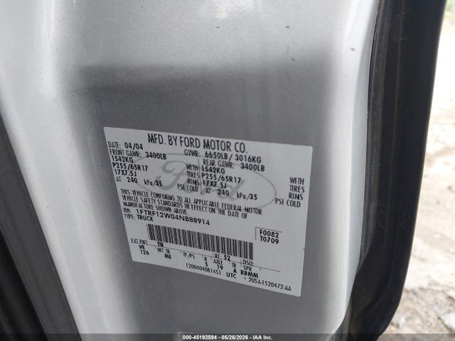 Aukcja sprzedaży 2004 Ford F-150 Stx/xl/xlt, vin: 1FTRF12W04NB88914, numer aukcji: 45192594