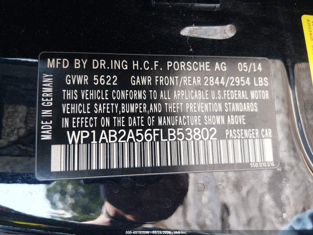 45192596 :رقم المزاد ، WP1AB2A56FLB53802 vin ، 2015 Porsche Macan S مزاد بيع