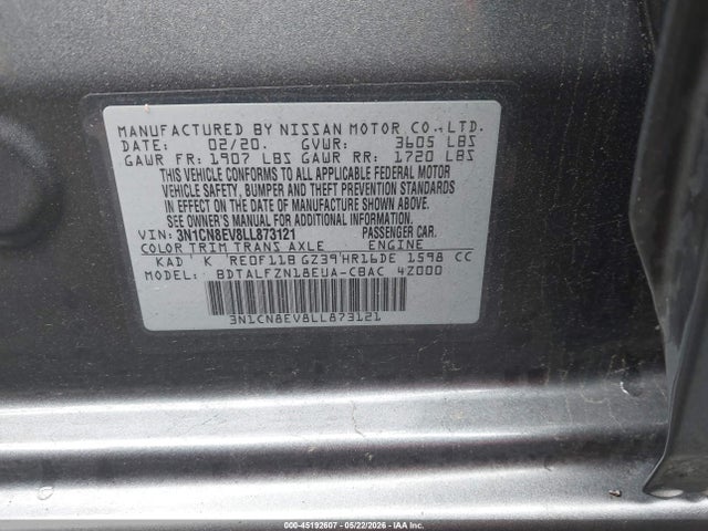 Aukcja sprzedaży 2020 Nissan Versa Sv Xtronic Cvt, vin: 3N1CN8EV8LL873121, numer aukcji: 45192607