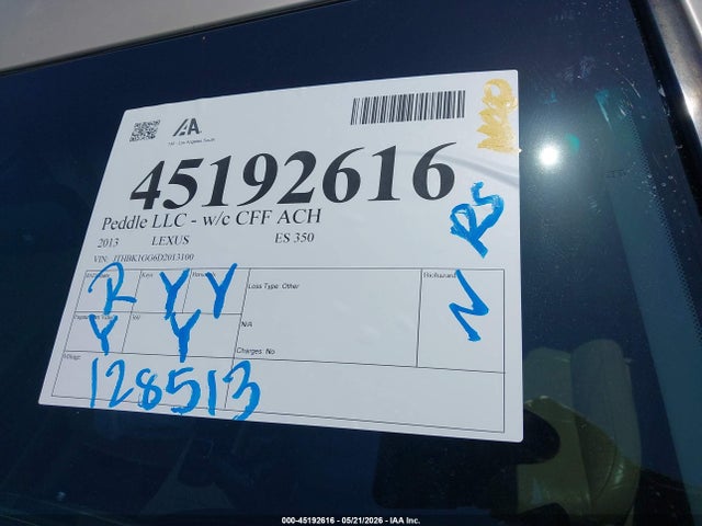Aukcja sprzedaży 2013 Lexus Es 350, vin: JTHBK1GG6D2013100, numer aukcji: 45192616