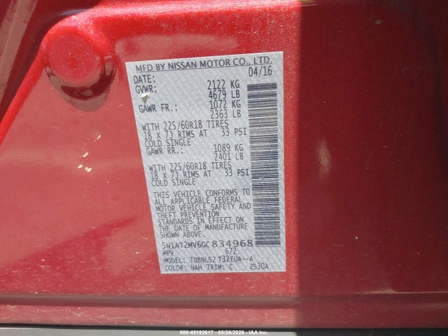 Aukcja sprzedaży 2016 Nissan Rogue Sl, vin: 5N1AT2MV6GC834968, numer aukcji: 45192617